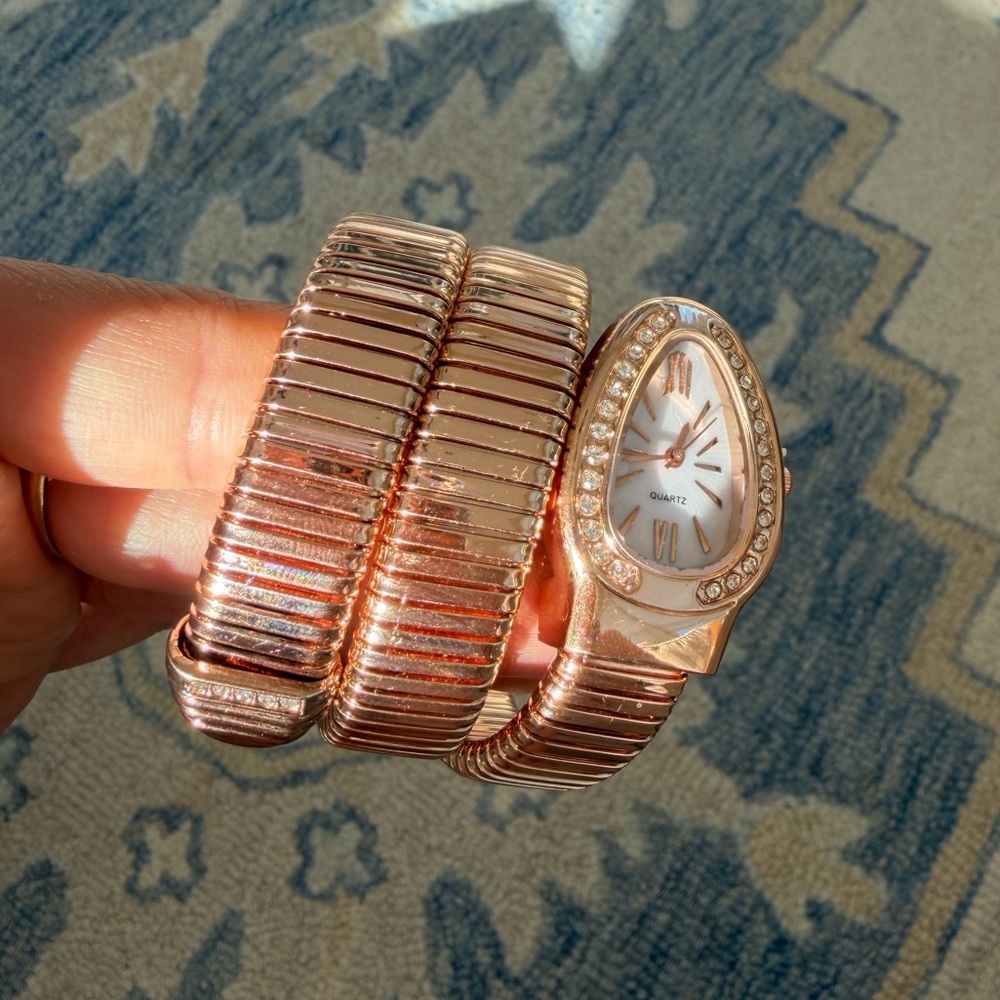 Rose Gold Coil Wrap Quartz Watch with Crystal Accents - Picture 5 of 7
